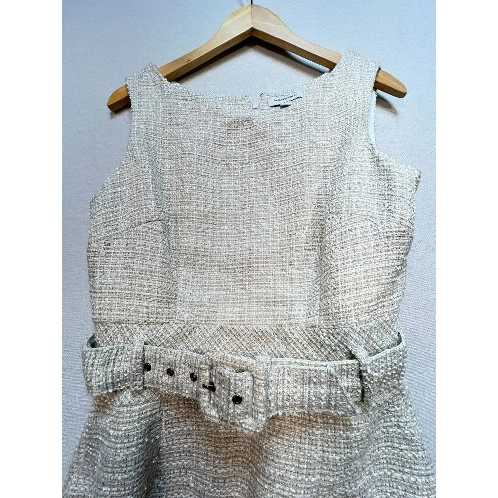 Banana Republic Women's Tweed Belted Sheath Dress Sleeveless Size 8 Light Beige - Picture 6 of 12